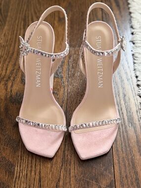 Stuart Weitzman Blush Pink Crystal-Trim Slingback Heels
